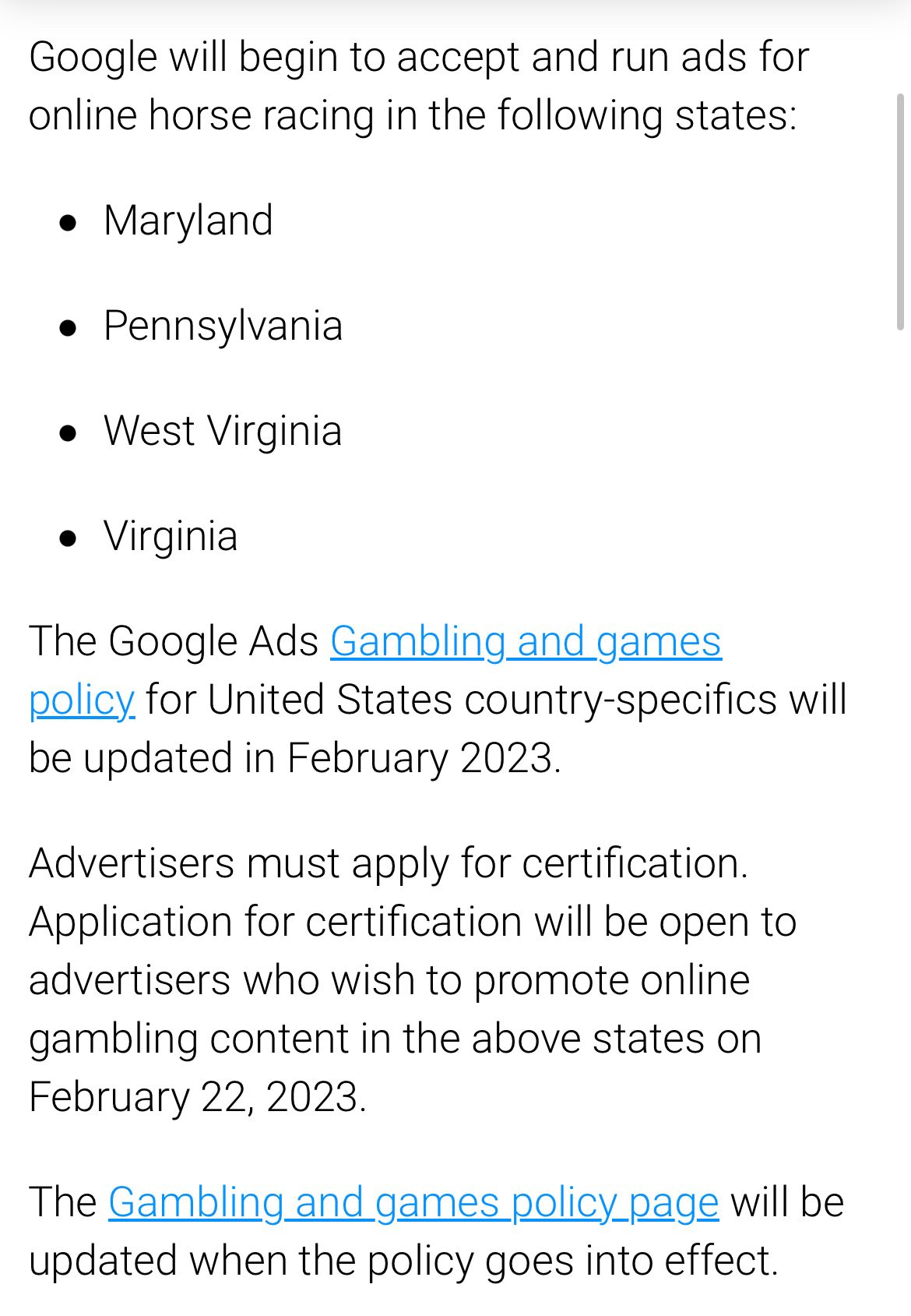 Google Ads new gambling and games policy