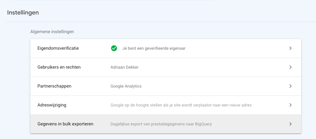 Bulk data export Google Search Console