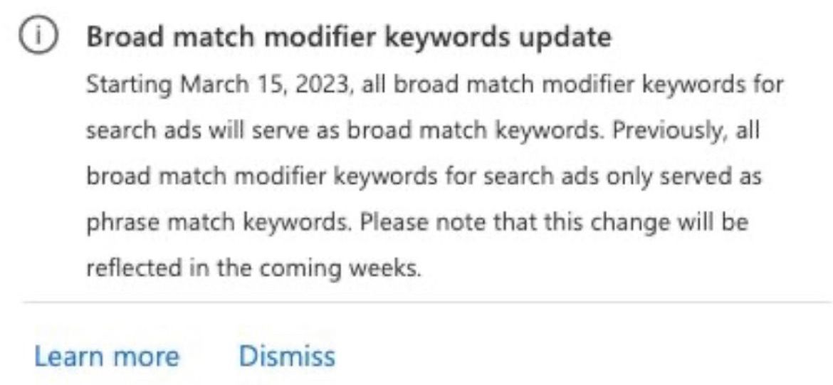 Goodbye broad match modifier keywords (Bing)