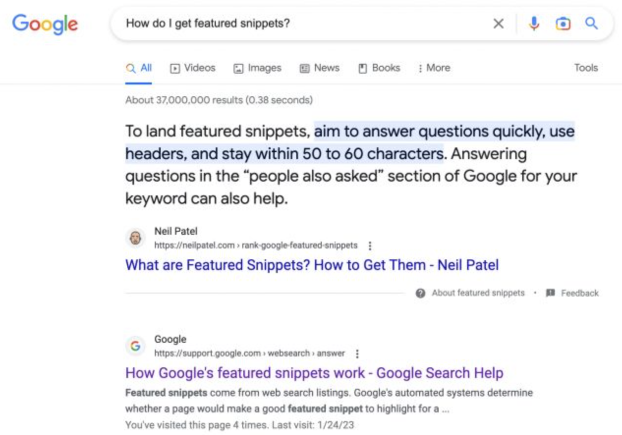 Highlights in the featured snippets