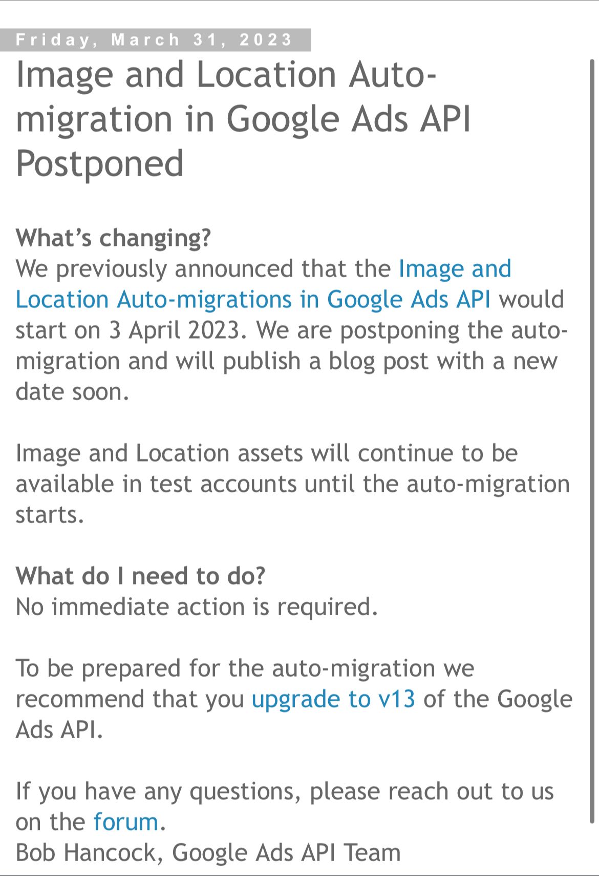 Image & location auto migration postponed