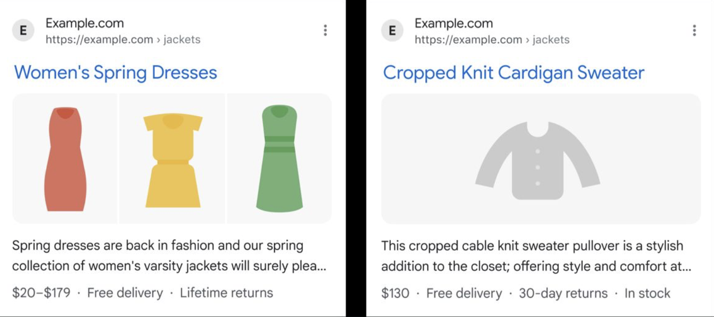 Shipping and returns in the search results