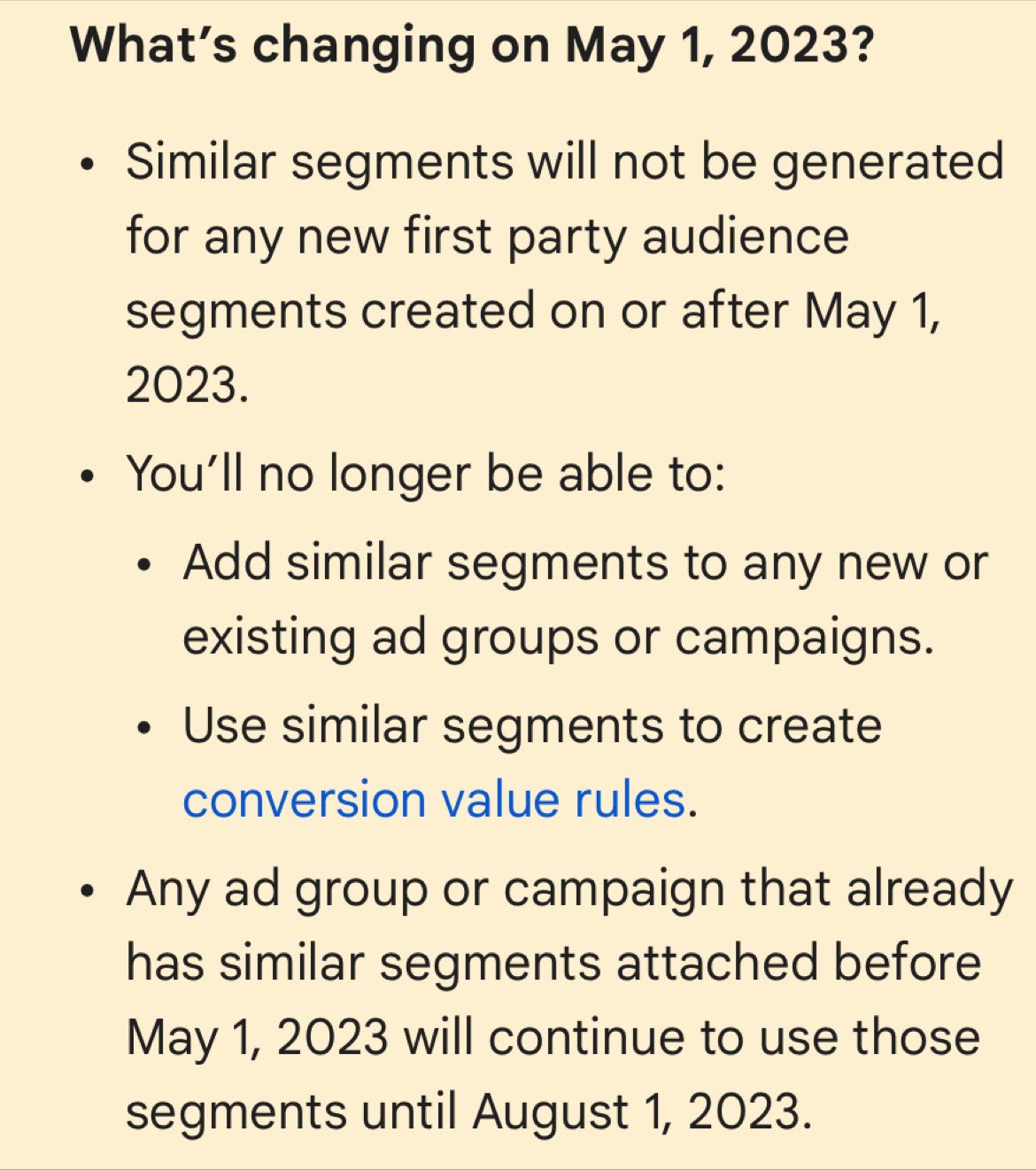 Similar audiences update