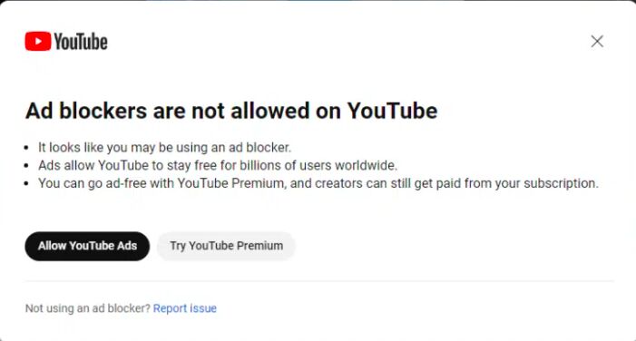 Ad blockers are not allowed on YouTube?