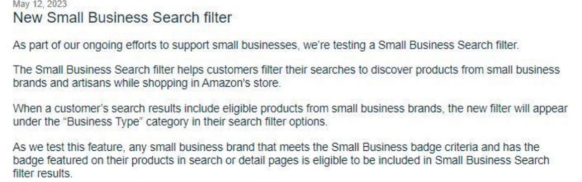 Interesting Amazon is testing with a small business search filter.