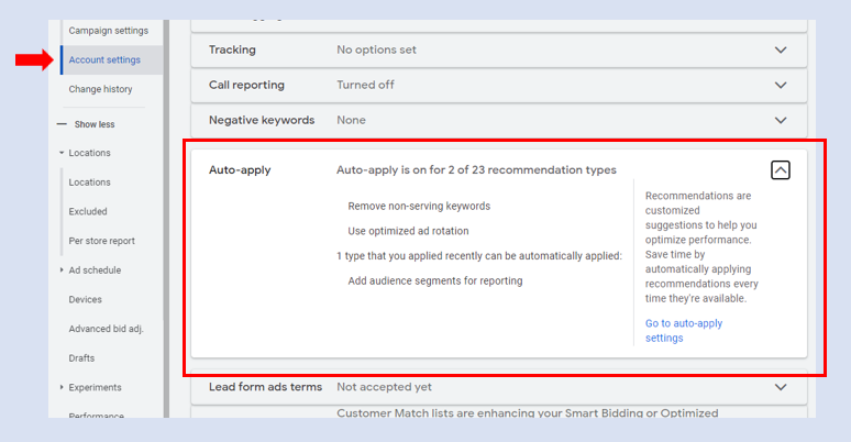 Account settings AAR’s