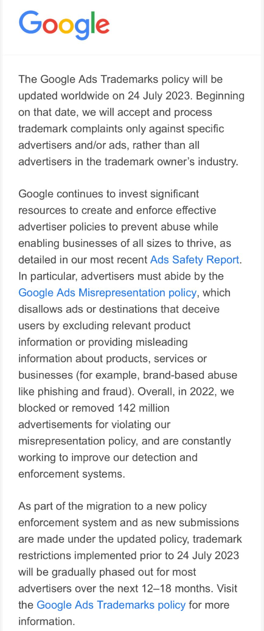 Google Ads Trademark Policy