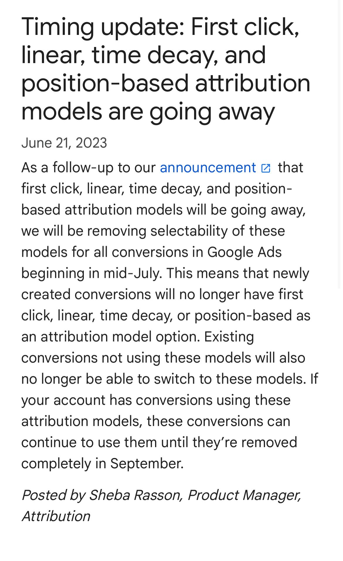 Google delayed attribution update