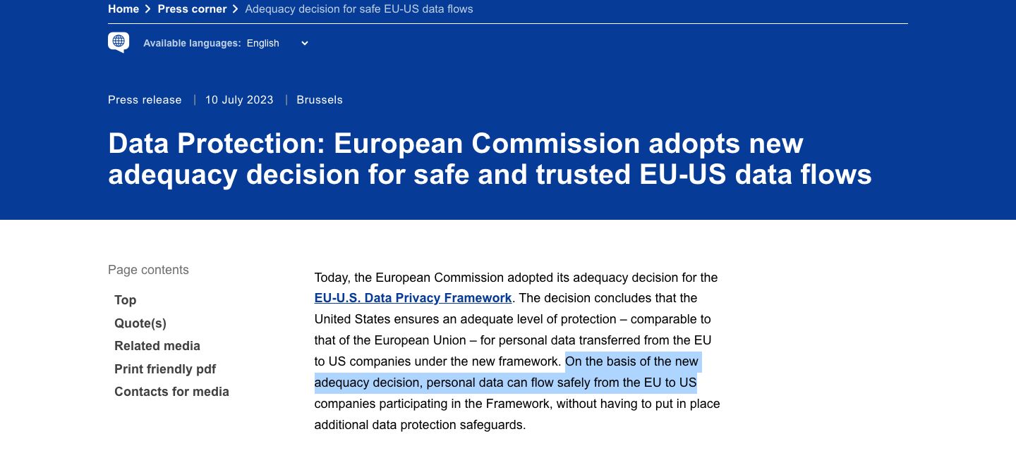 Data from EU to US