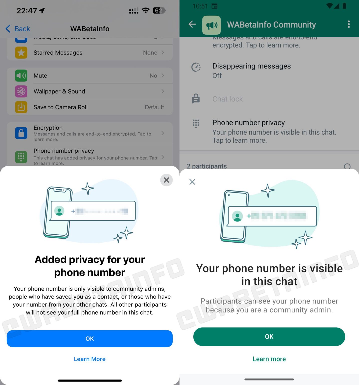 WhatsApp phone number privacy