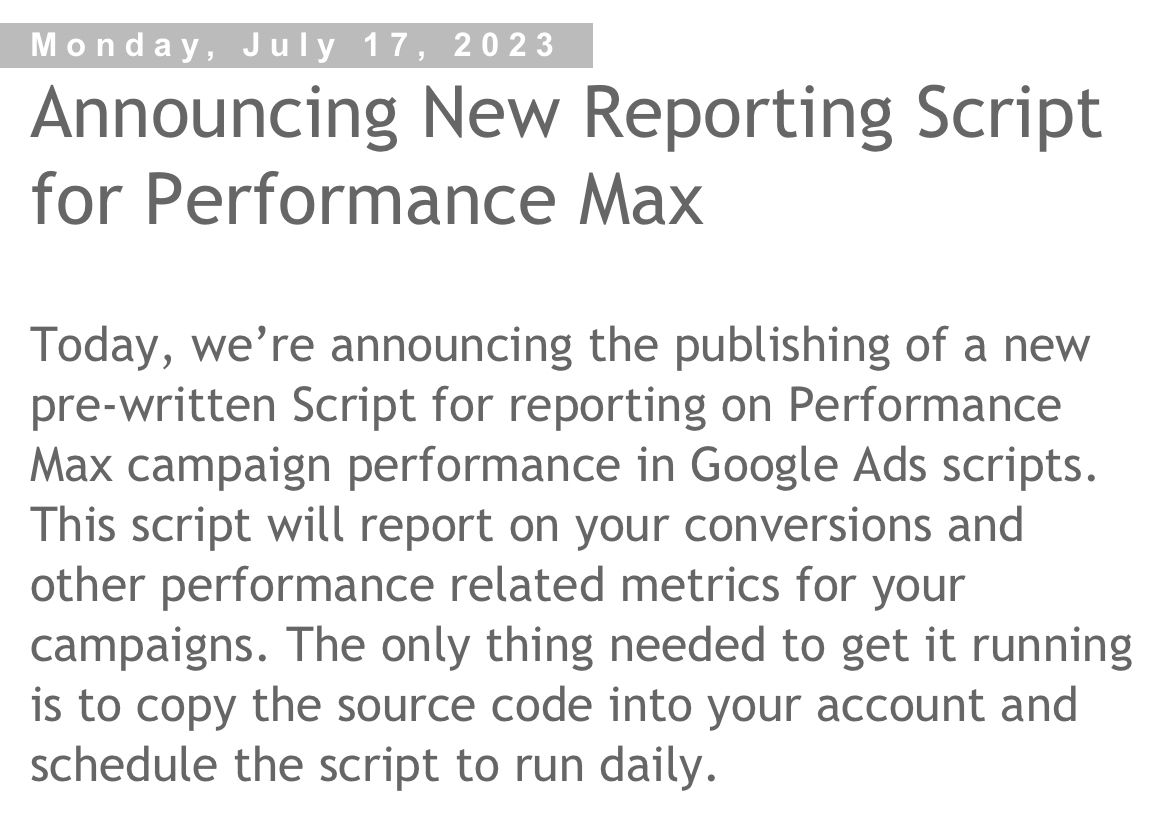 New reporting script PMax