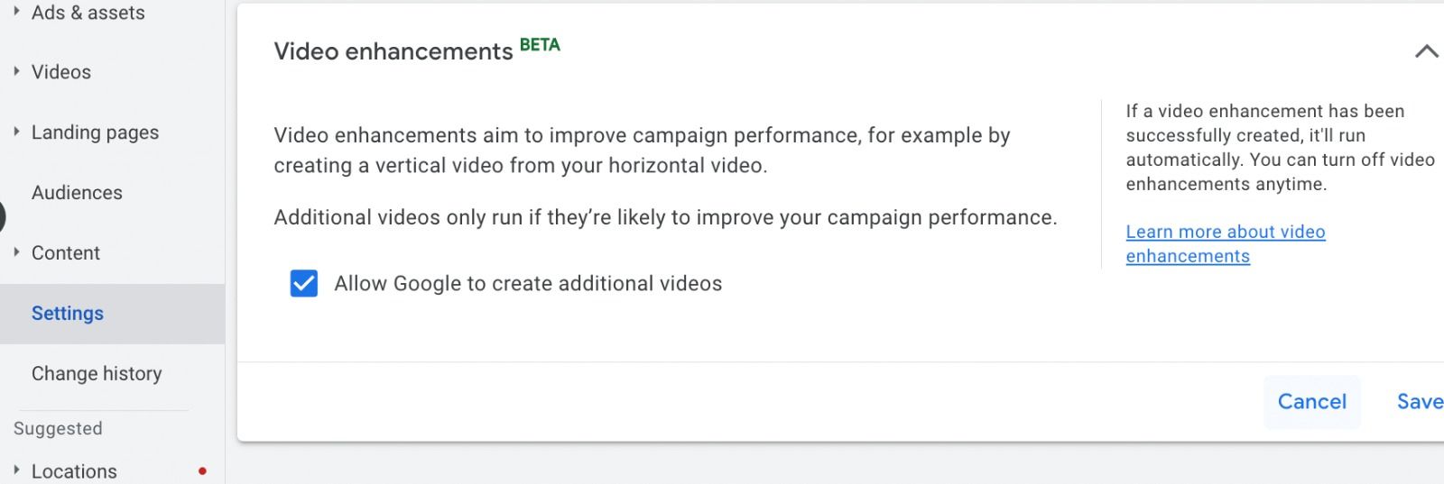 New video enhancements beta feature