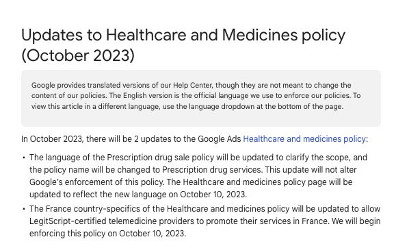 Upcoming Update to Google’s Healthcare and Medicines Policy