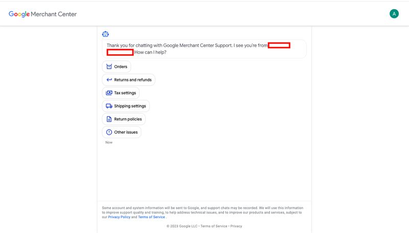 Chat with Google Merchant Center support