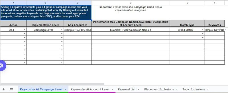 How to add negative keywords change