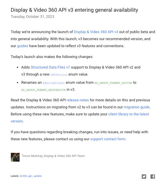 Google Display & Video 360 API v3 Now in General Availability