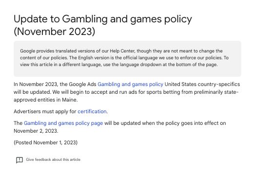 Gambling and Games policy update