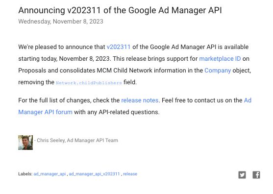 Announcing  v202311 of the Google Ad Manager API