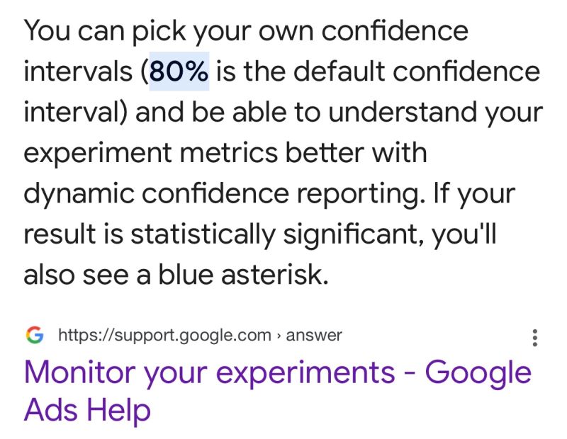 Google Ads Experiments – 80% Default Confidence