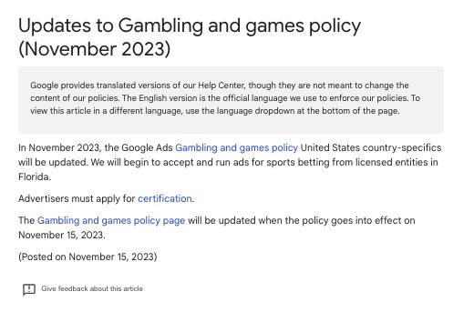 Google Accepts Licensed Sports Betting Ads in Florida