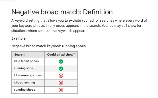 Negative broad match example!