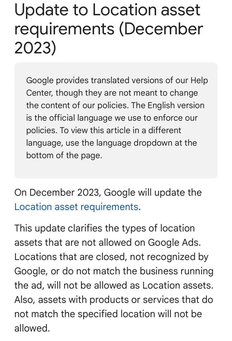 Google’s December Update on Location Asset Requirements