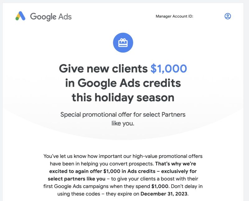 1000 dollar Google Ads Credit