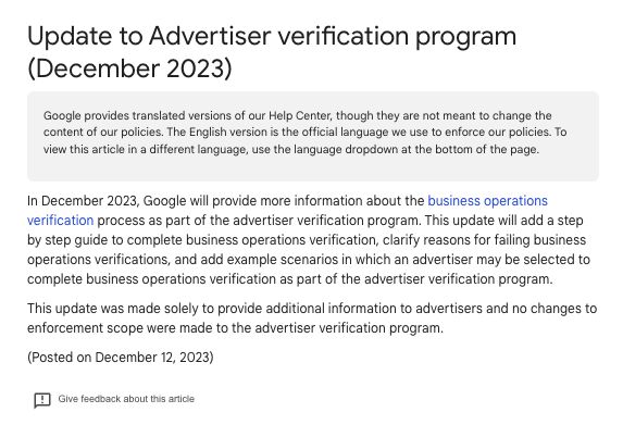 Google Updates Advertiser Verification Program