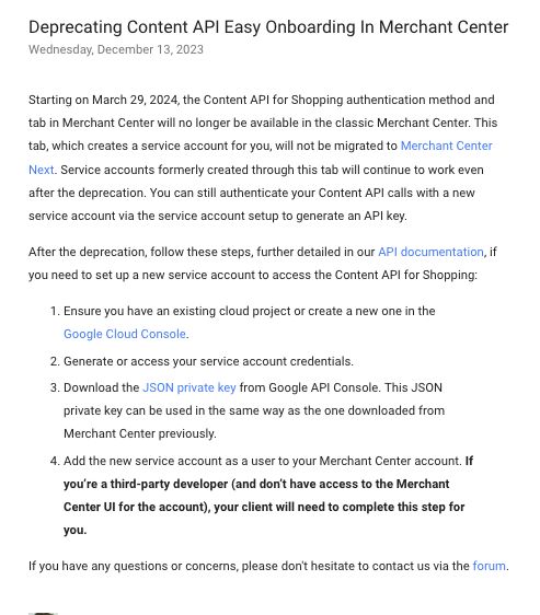 Content API Changes in Merchant Center