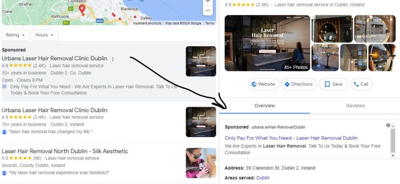 Google search ads display with headings and descriptions in local results