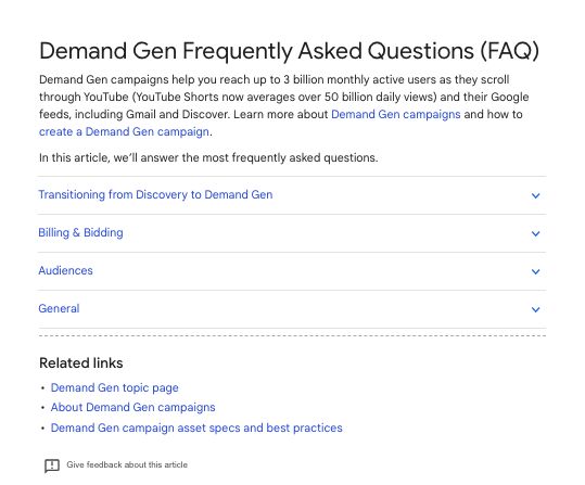 Google has released a FAQ for Demand Gen