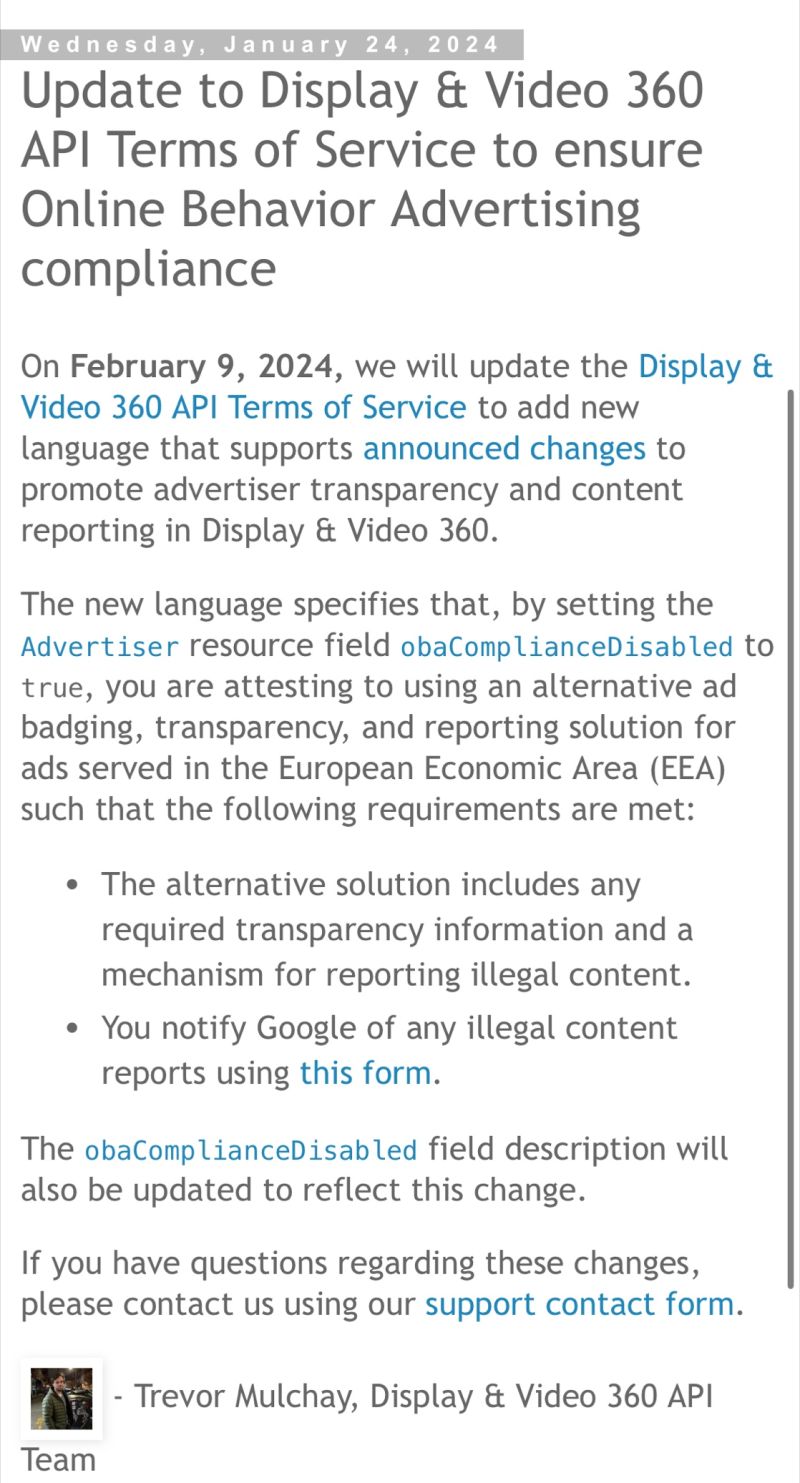 Update to display & video 360 API terms of service