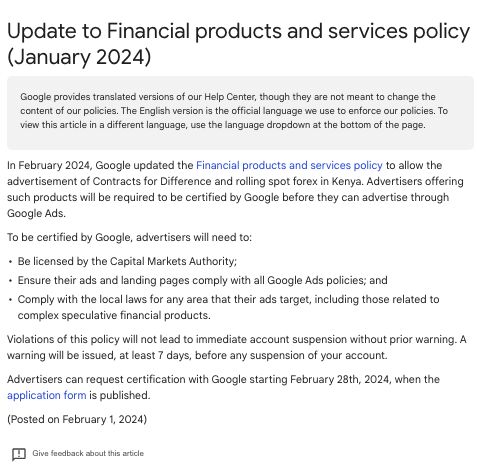 Google’s Financial products and services update