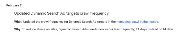 Updated Dynamic Search Ad targets crawl frequency