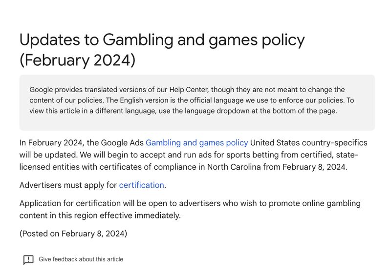 New Gambling and games policy update