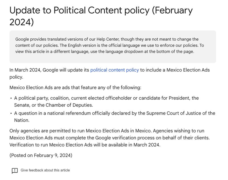 Political Content Policy update