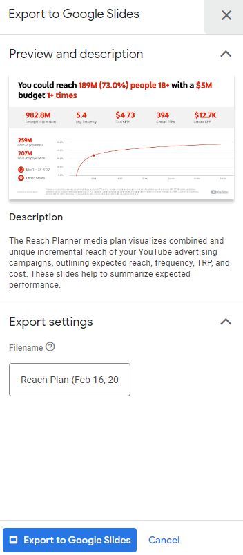 You can now export reach report to Google Slide