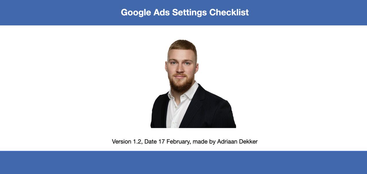 Google Ads Settings Checklist update