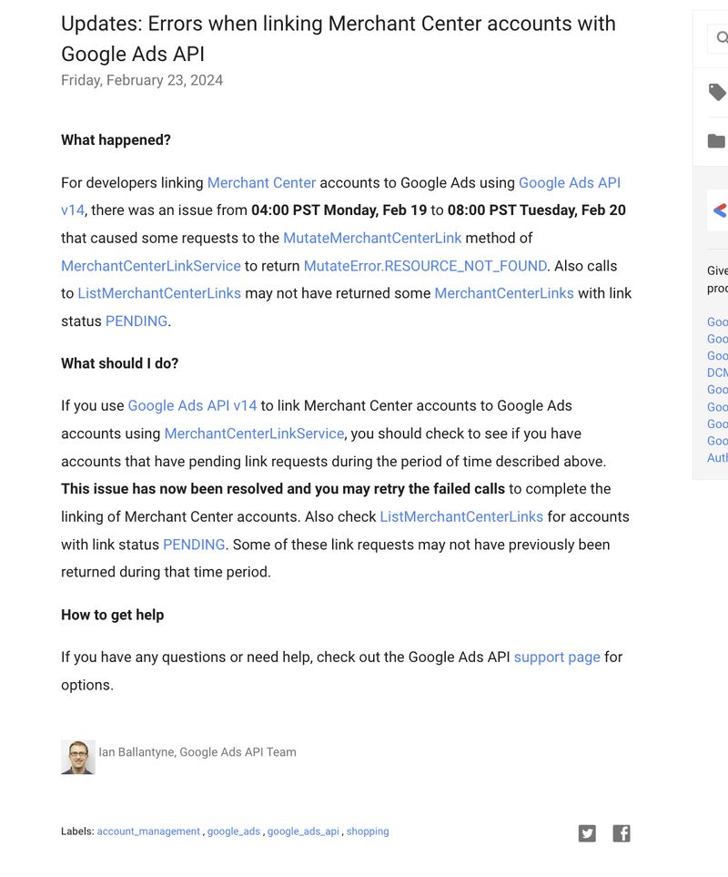 Errors when linking Merchant Center accounts with Google Ads API