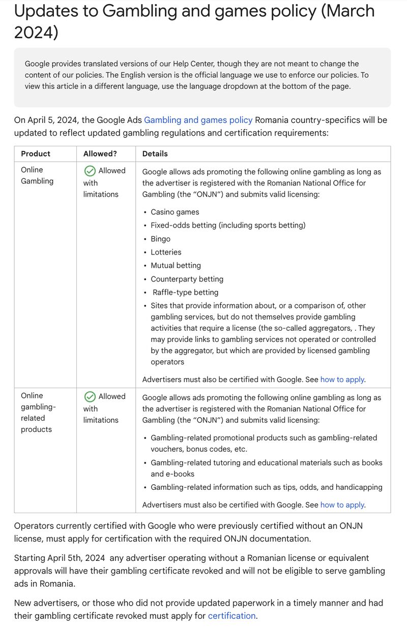 Update on Romania Gambling and games Policy