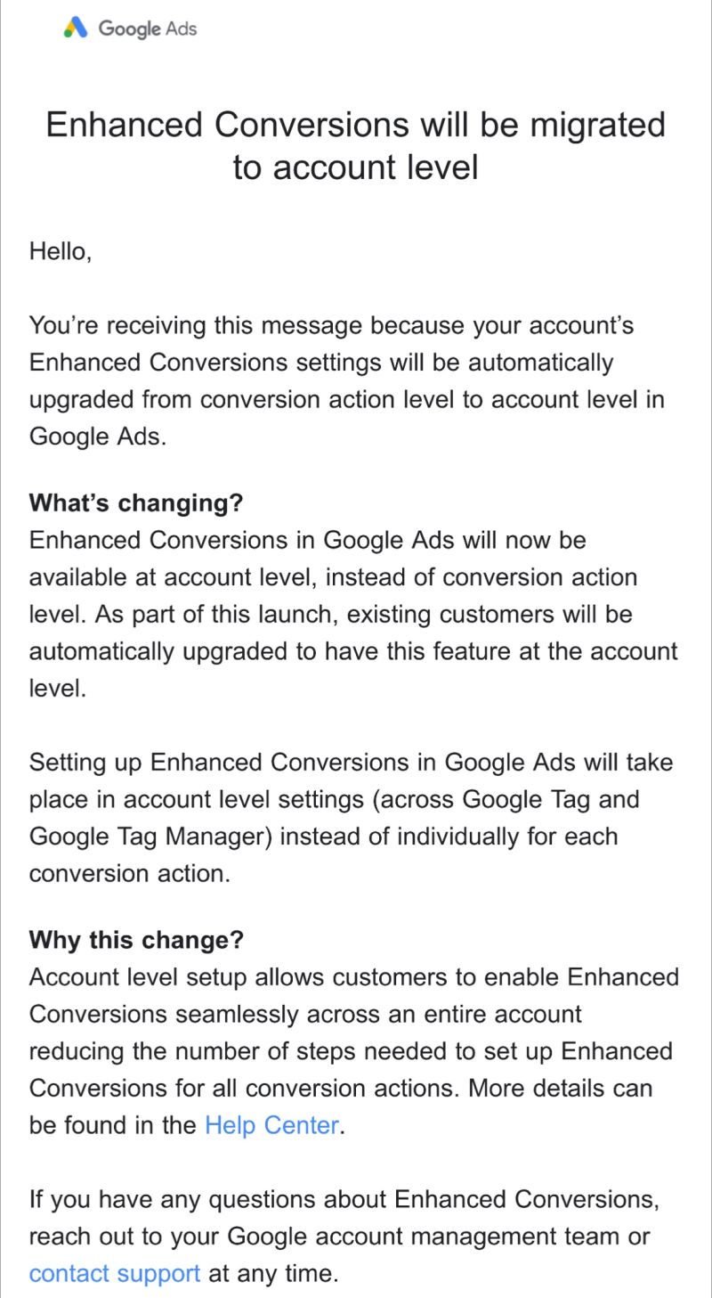 Enhanced conversion will be migrated to account level🚨