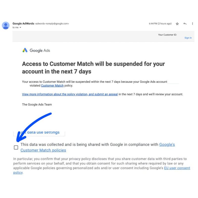 Access to customer match suspended