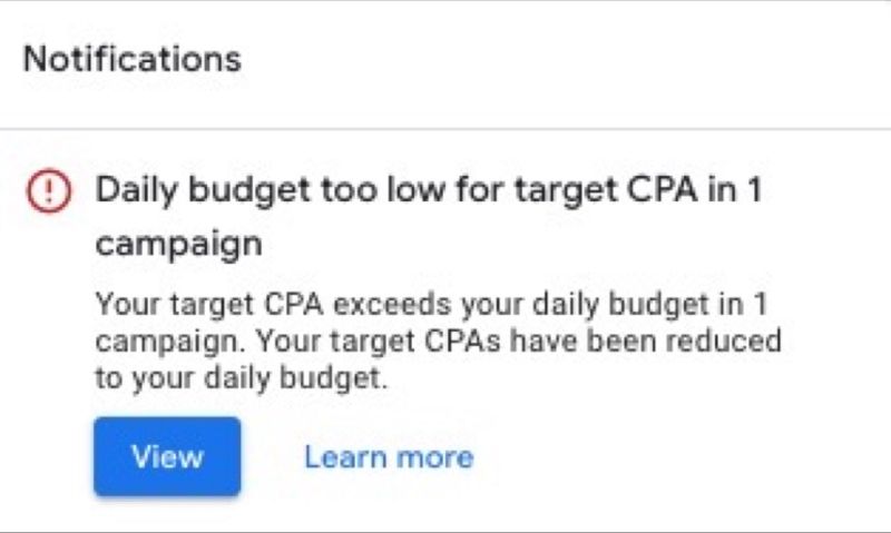 Your target CPAs have been reduced to your daily budget