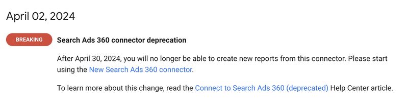 Search Ads 360 connector deprecation