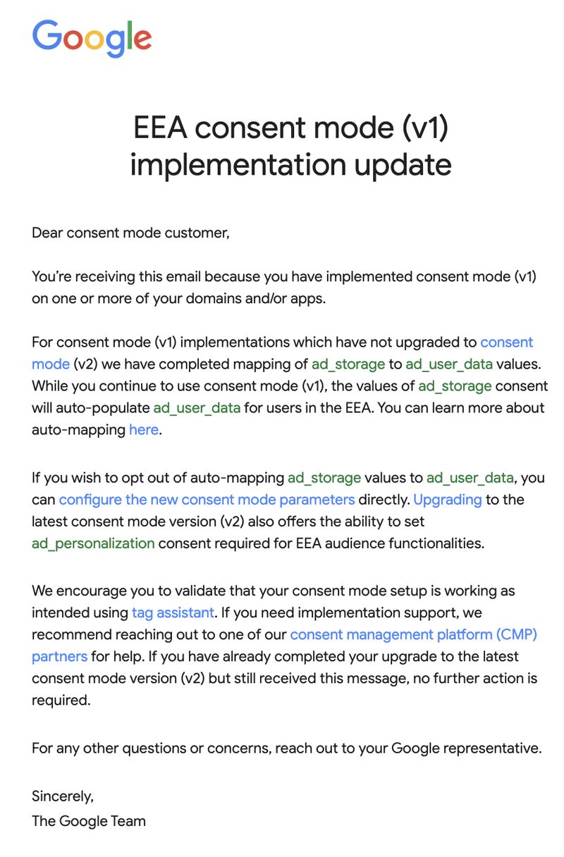 Google Notifying V1 Consent Mode Users - Adriaan Dekker