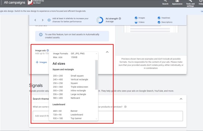 Image ads size tips