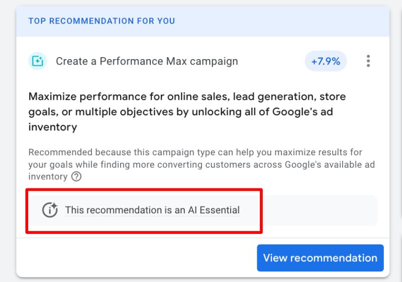 AI Essential recommendation