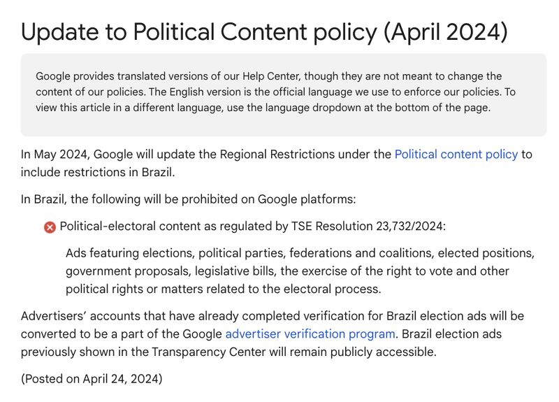 Update to Political Content policy Brazil