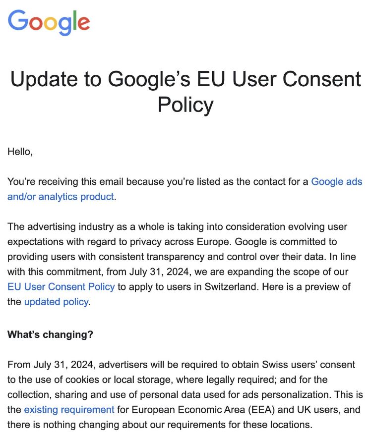 Swiss users consent July 31