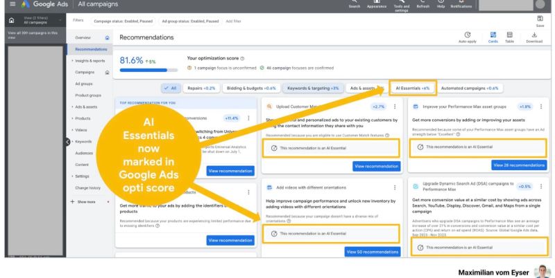  Google Ads new AI Essentials section